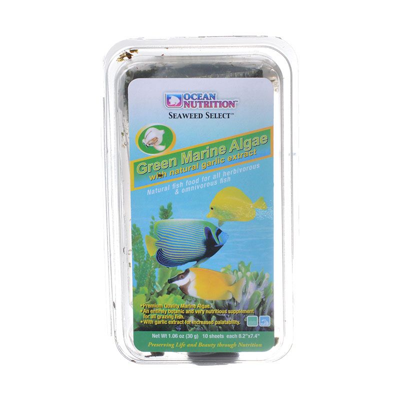 Ocean Nutrition Seaweed Select Green Algea Sheets with Garlic Extract Herbivore Marine Fish Food - 10 Count