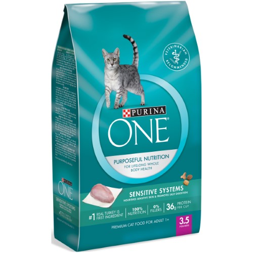 Purina One Sensitive Skin and Stomach Turkey Adult Dry Cat Food - 3.5 Lbs - Case of 4