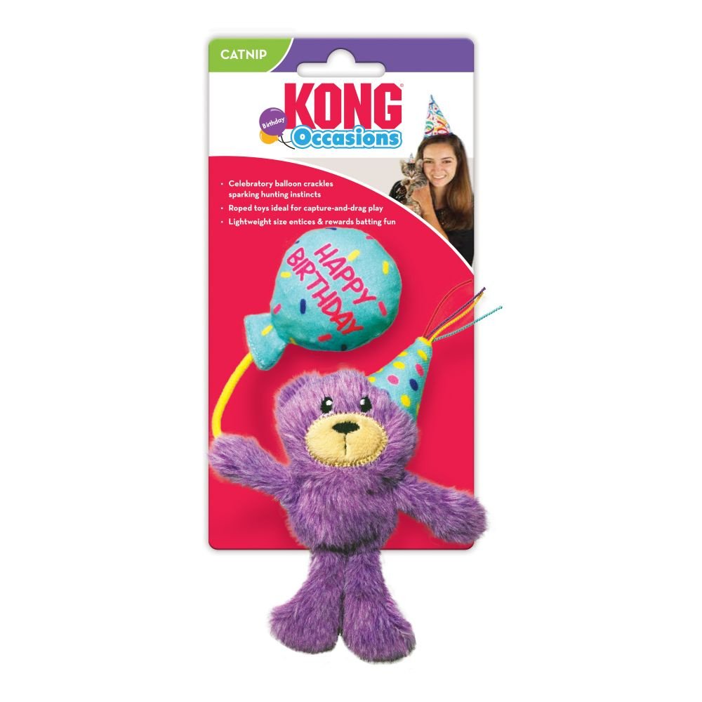 Kong Birthday Teddy Bear Plush Cat Toy - Purple  