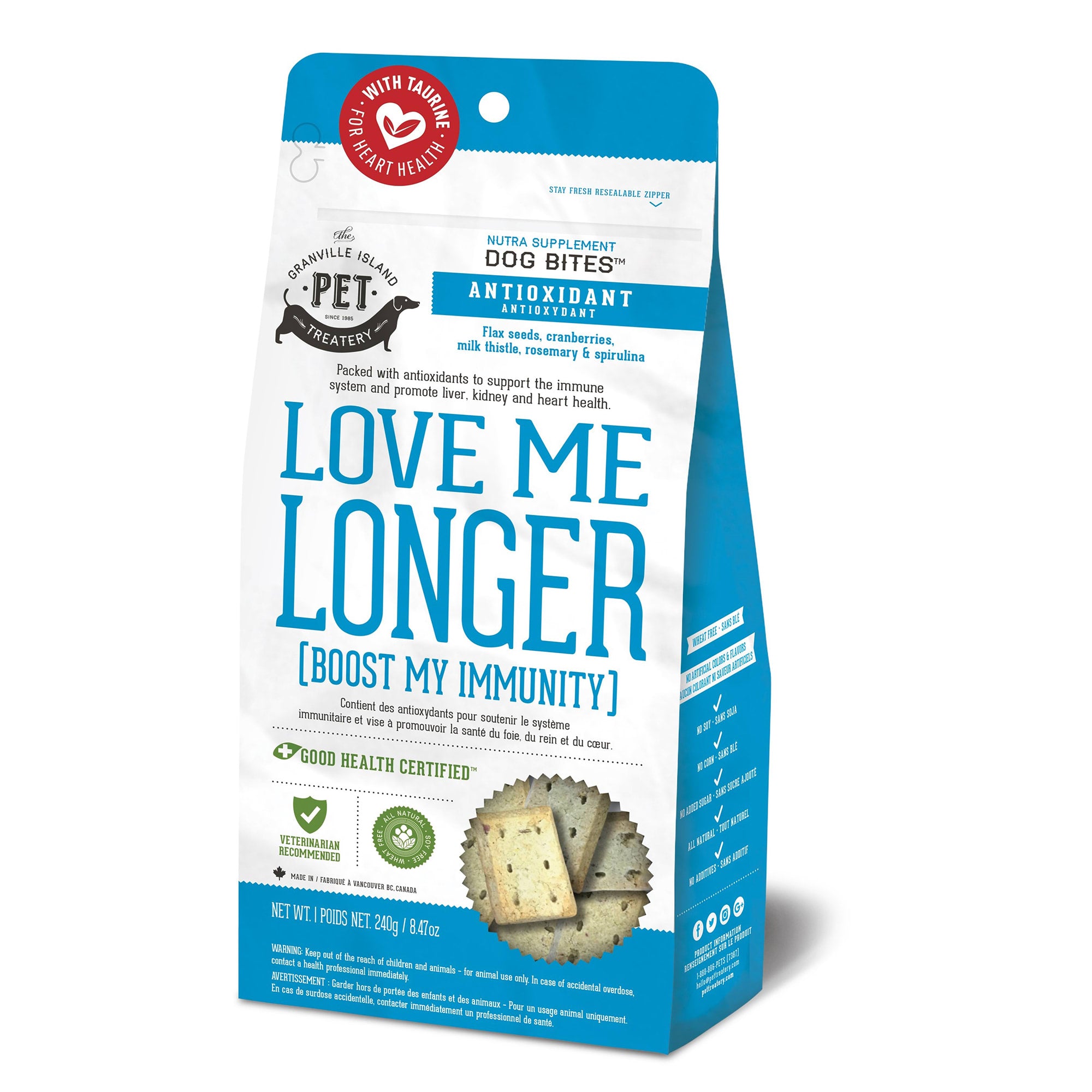 Granville Island Pet Treatery Love Me Longer Bites Supplemental Crunchy Dog Treats - 8.47 Oz