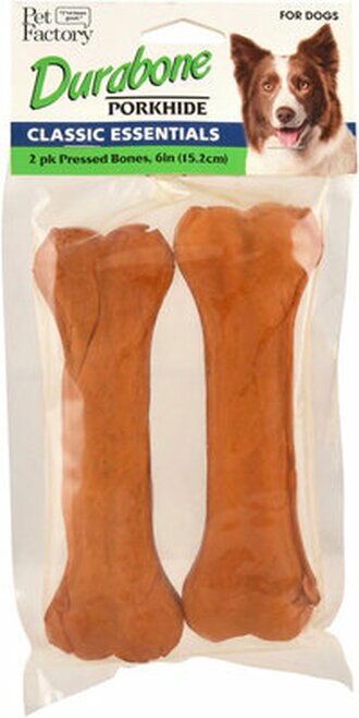 Pet Factory Durabone Press Porkhide Bones Natural Dog Chews 6 Inch - 2 Pack