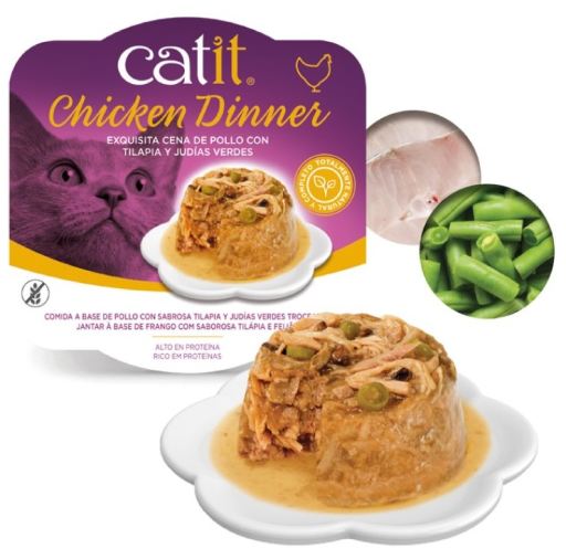 Catit Chicken Dinner with Tilapia and Green Beans Grain-Free All Life Stages Wet Cat Food Trays - 2.8 Oz - Case of 6 Default Title