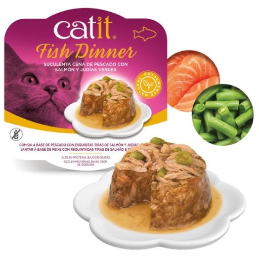 Catit Fish Dinner Grain-Free Salmon and Green Beans in Gravy Wet Cat Food Trays - 2.8 Oz - 6 Pack Default Title
