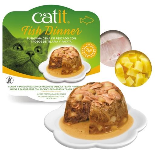 Catit Fish Dinner Grain-Free Tilapia and Potato in Gravy Wet Cat Food Trays - 2.8 Oz - 6 Pack Default Title