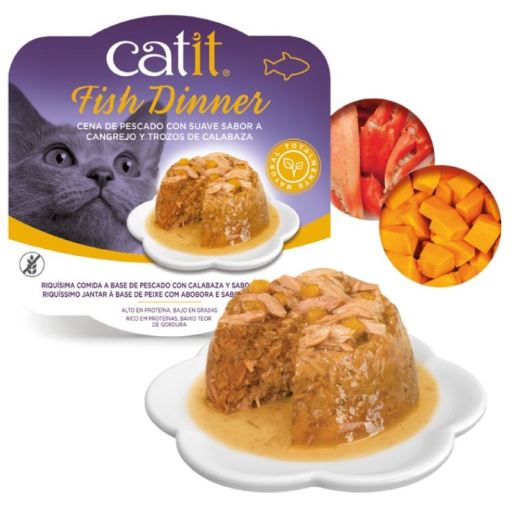 Catit Fish Dinner Grain-Free Crab and Pumpkin in Gravy Wet Cat Food Trays - 2.8 Oz - 6 Pack Default Title