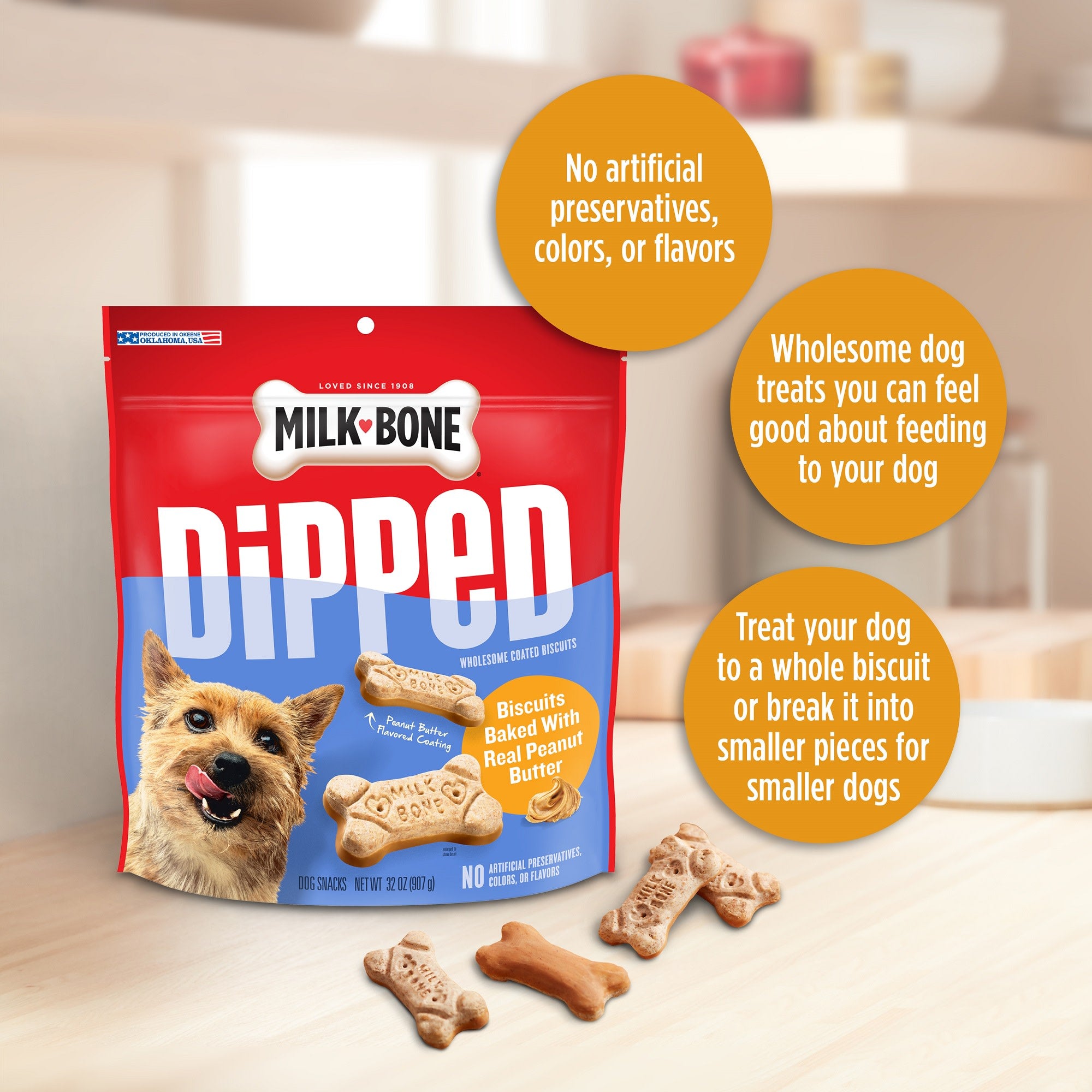 Milk-Bone Dipped Peanut Butter Baked Dog Biscuit Treats - 12 Oz