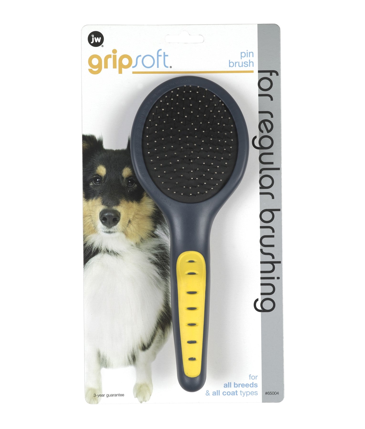 JW Pet GripSoft Grooming Dog Pin Brush for Medium-to-Long Coats - Gray/Yellow Default Title