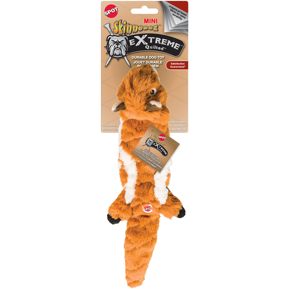 Ethical SPOT Skinneeez Extreme Stuffing-Free Quilted Chipmunk Double Squeaking Soft Dog Toy - 14 Inch