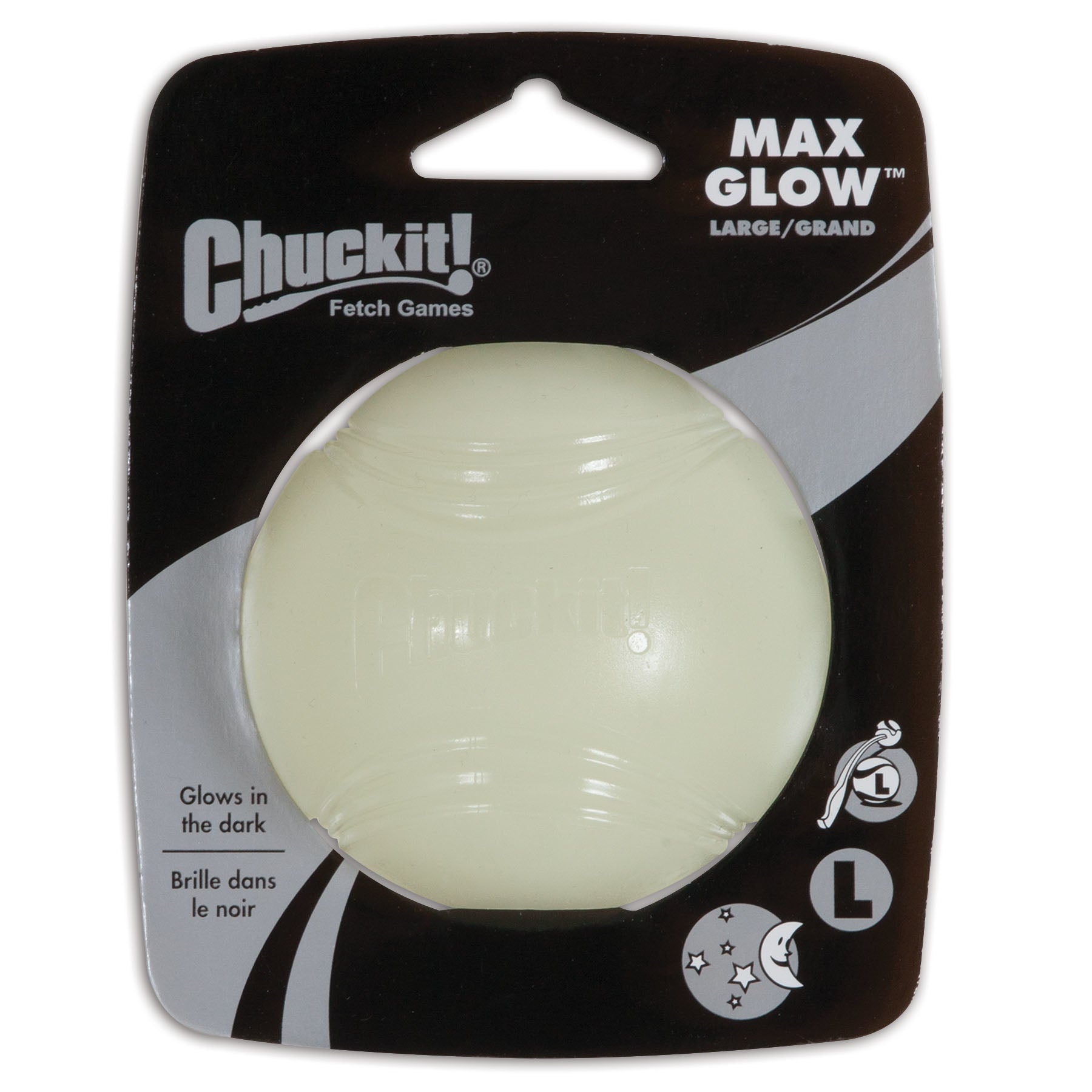 Chuckit! Petmate Max-Glow Glow-in-the-Dark Rubber Ball Fetch Dog Toy - White - Large - 3 Inch