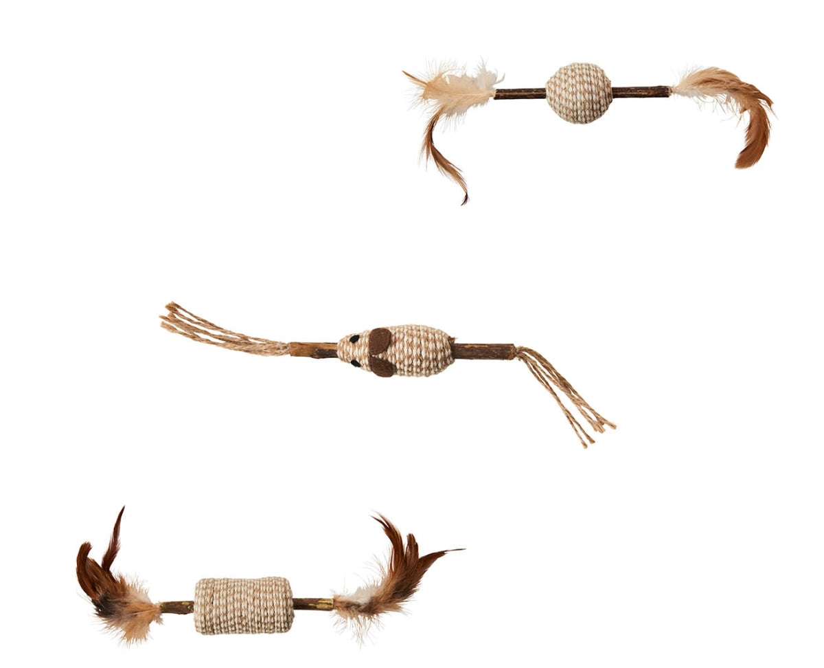 Ethical SPOT Naturals Natural Silvervine Cord Stick Dual-Feathered Cat Toy