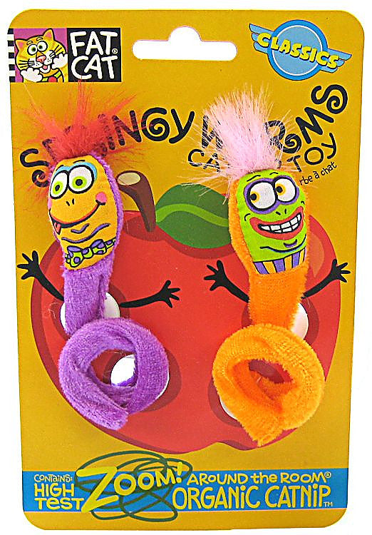 Fat Cat Petmate Bamboo Springy Worms Plush Catnip Cat Toy - 2 Pack