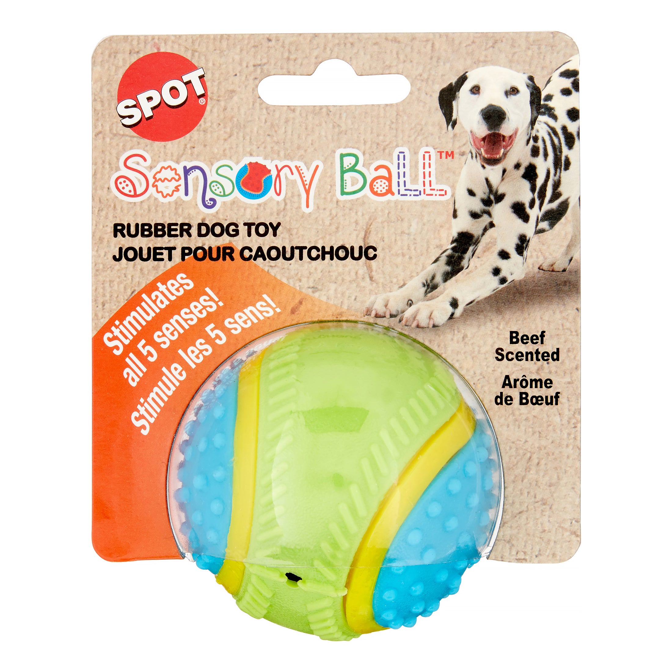 Ethical SPOT Sensory Ball Bell and Squeaker Beef Scented TPR Fetch Dog Toy - Assorted - Small - 2.5 Inch