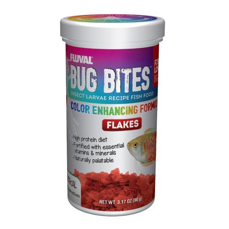 Fluval Bug Bites Insect Color Enhancing Flakes for Small-Medium Tropical Fish Food 3.17 Ounce