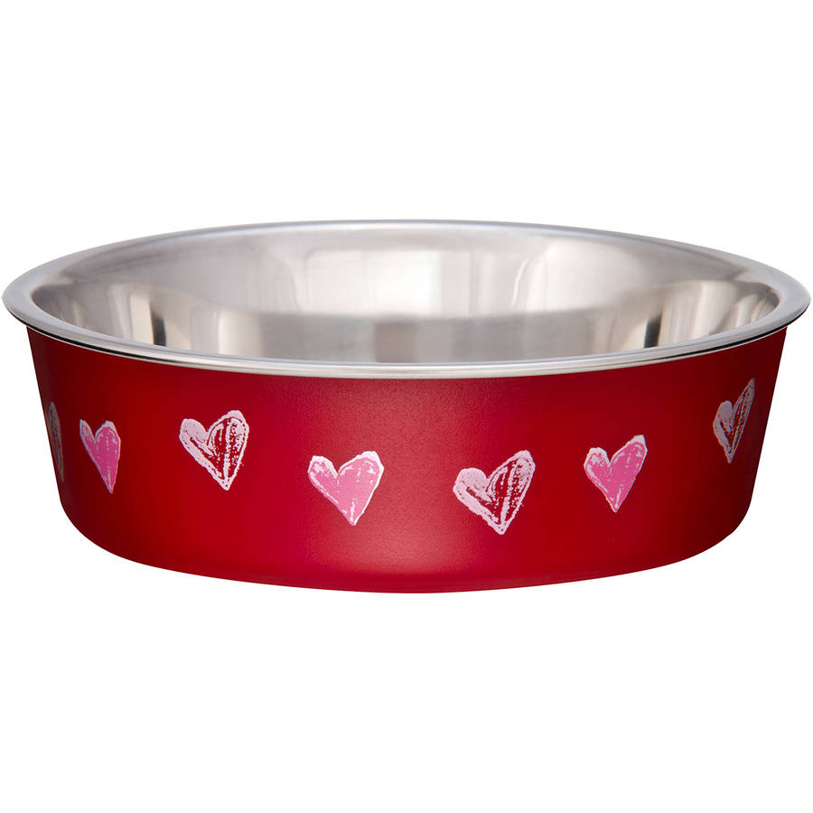 Loving Pets Bella Bowl Designer and Expressions Stainless Steel Cat and Dog Bowl - Red Heart - XS