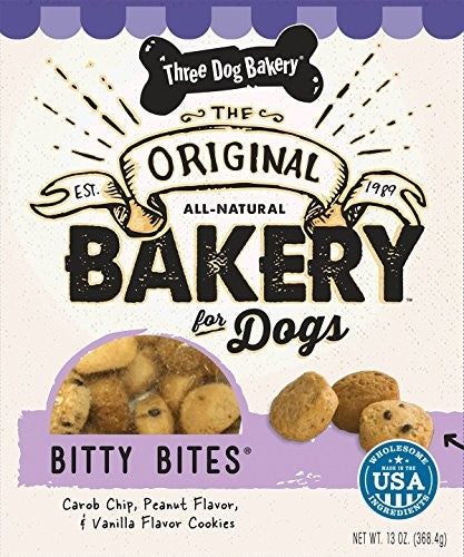 Three Dog Bakery Bitty Bites Carob Peanut Butter and Vanilla Soft Baked and Chewy Dog Treats - 13 Oz - Case of 6