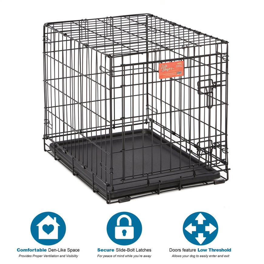 Midwest Lifestages Metal Folding Single Door Dog Crate with Divider - 24