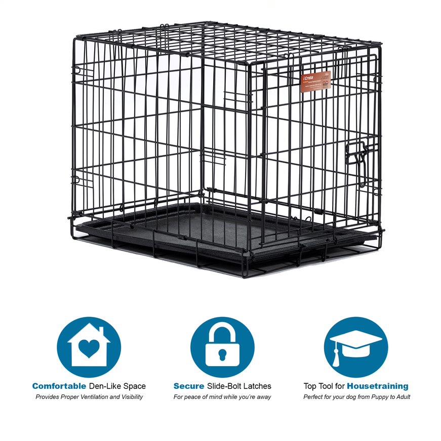 Midwest I-Crate Single Door Metal Folding Dog Crate with Divider Panel - 24" X 18" X 19" Inches  