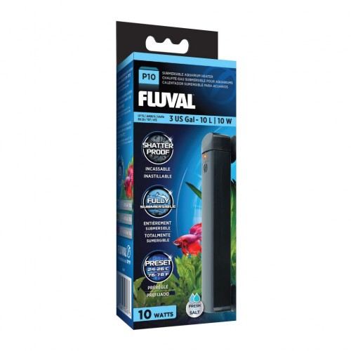Fluval P-Series P10 Pre-Set Submersible Aquarium Heater - 10 Watt - Up to 3 Gallons
