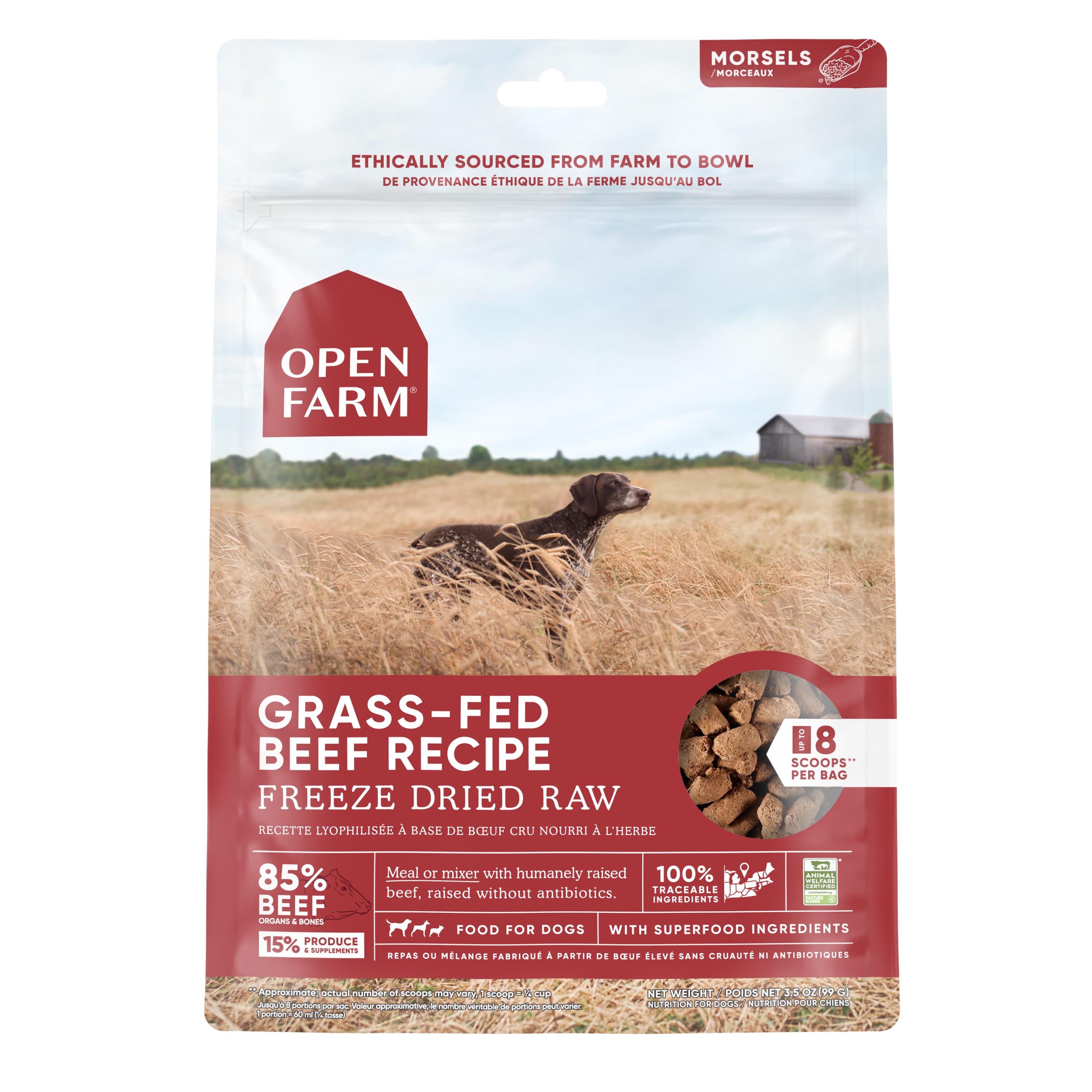 Open Farm Grass-Fed Beef Morsals Freeze-Dried Raw Dog Food - 3.5 Oz  