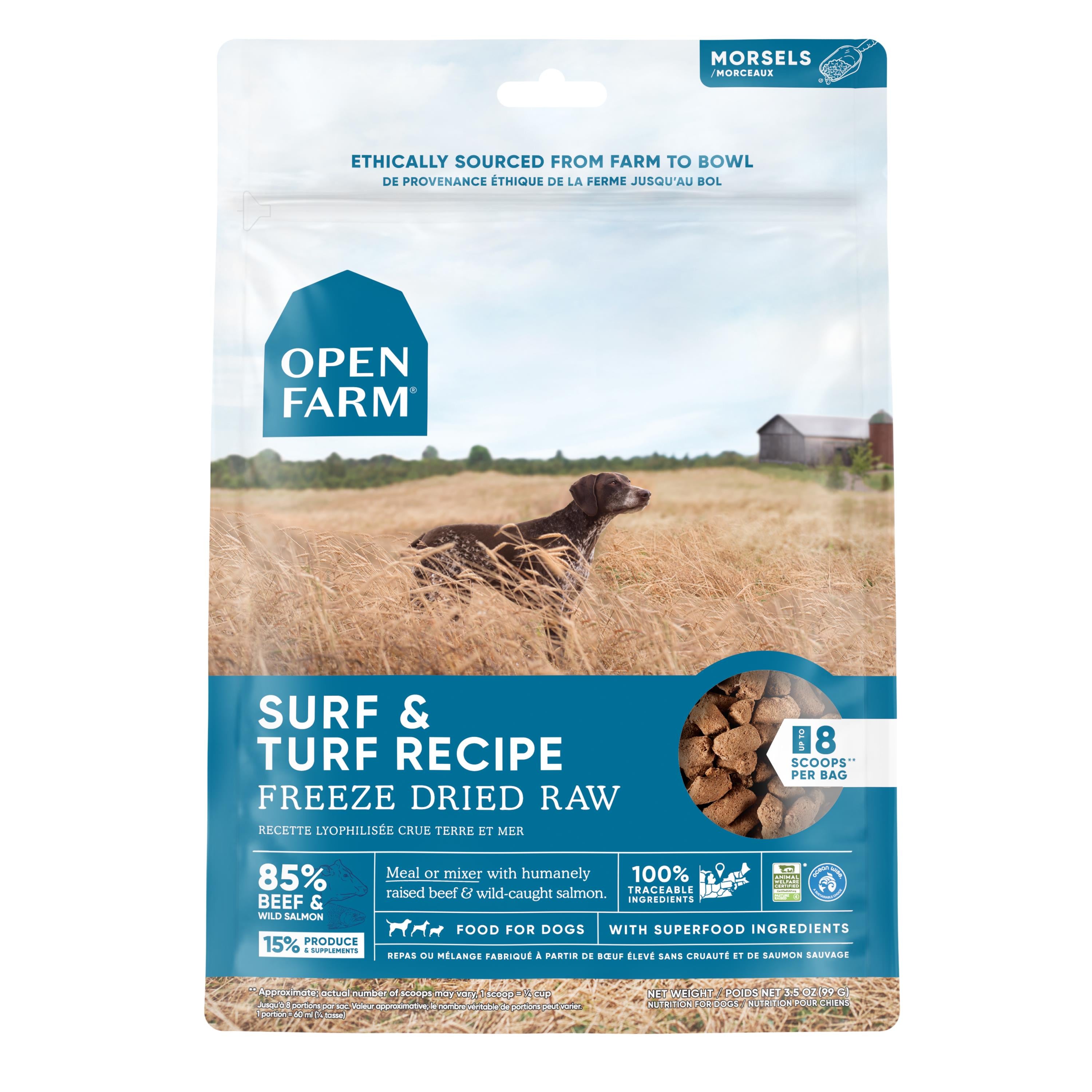 Open Farm Surf and Turf Morsals Recipe Freeze-Dried Raw Dog Food - 3.5 Oz  