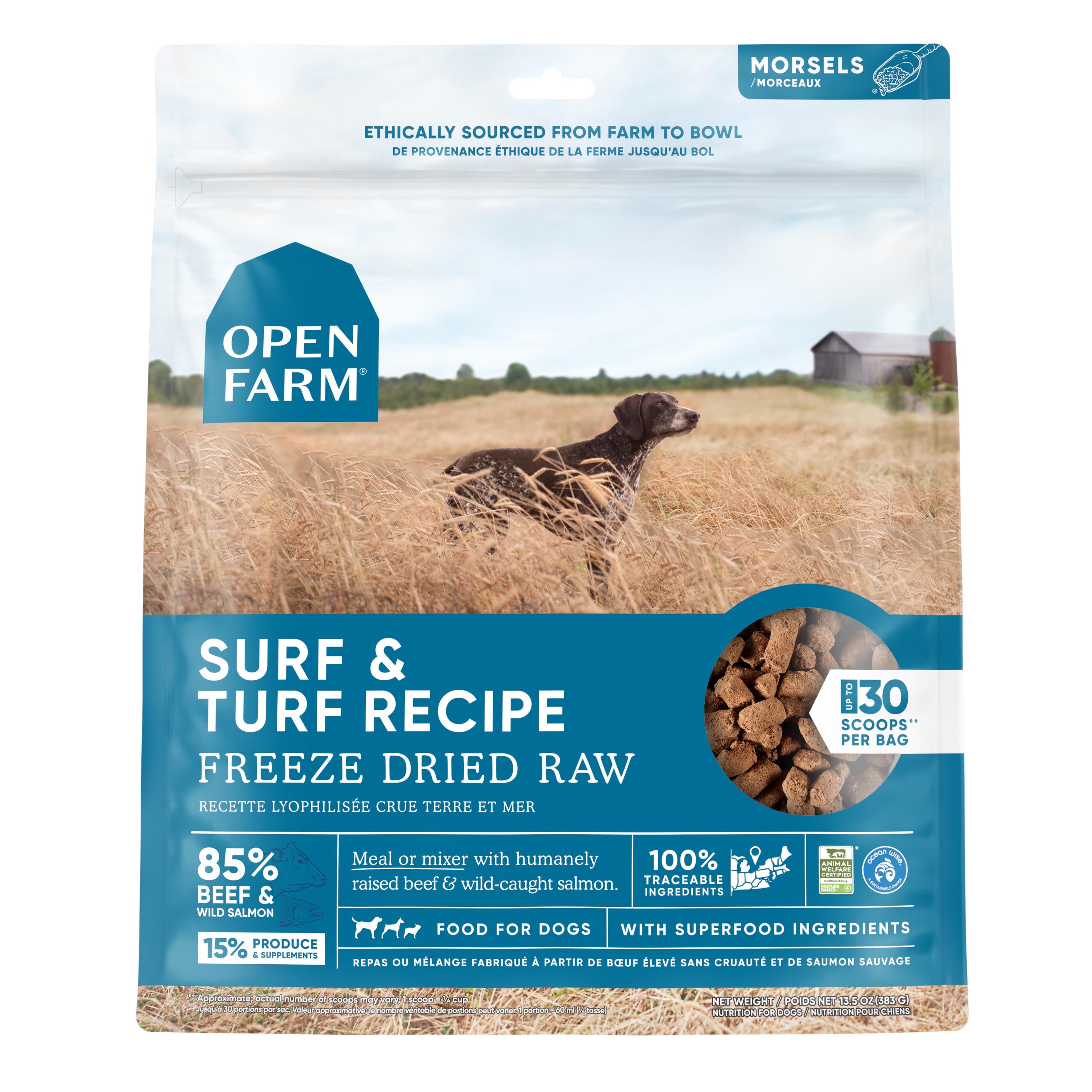 Open Farm Surf and Turf Morsals Recipe Freeze-Dried Raw Dog Food - 13.5 Oz Case of 6  