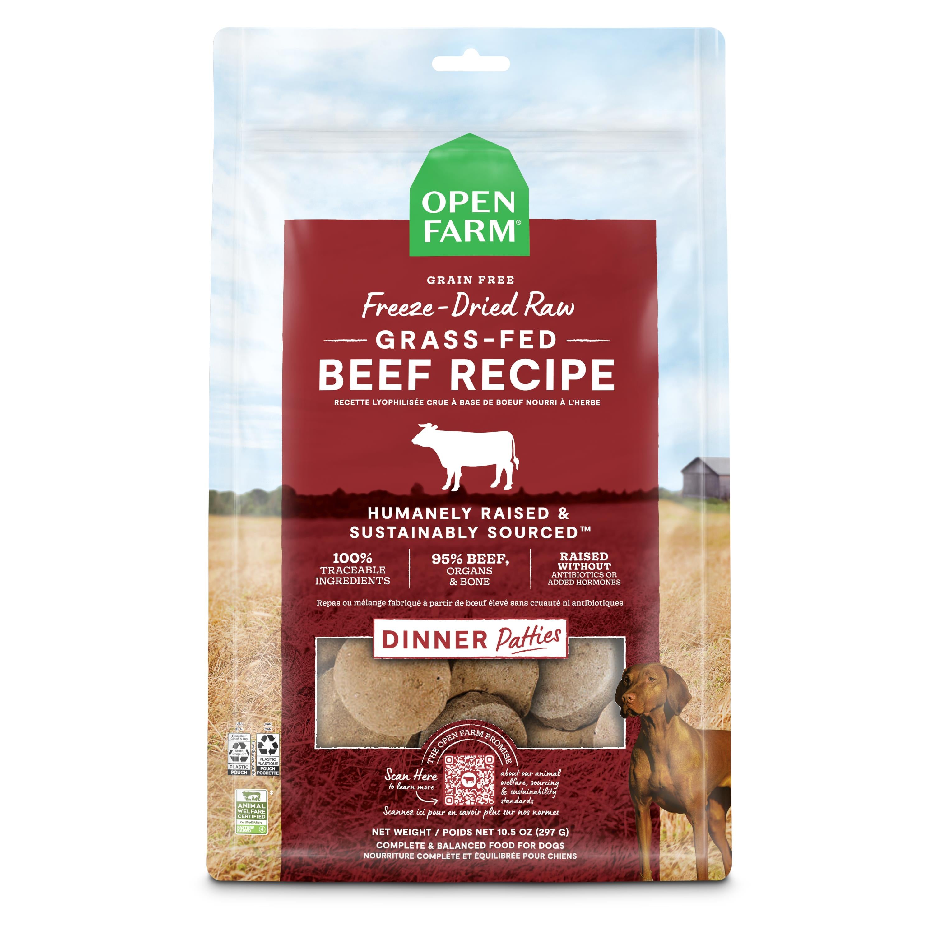 Open Farm Grass-Fed Beef Patties Freeze-Dried Raw Dog Food - 10.5 Oz  