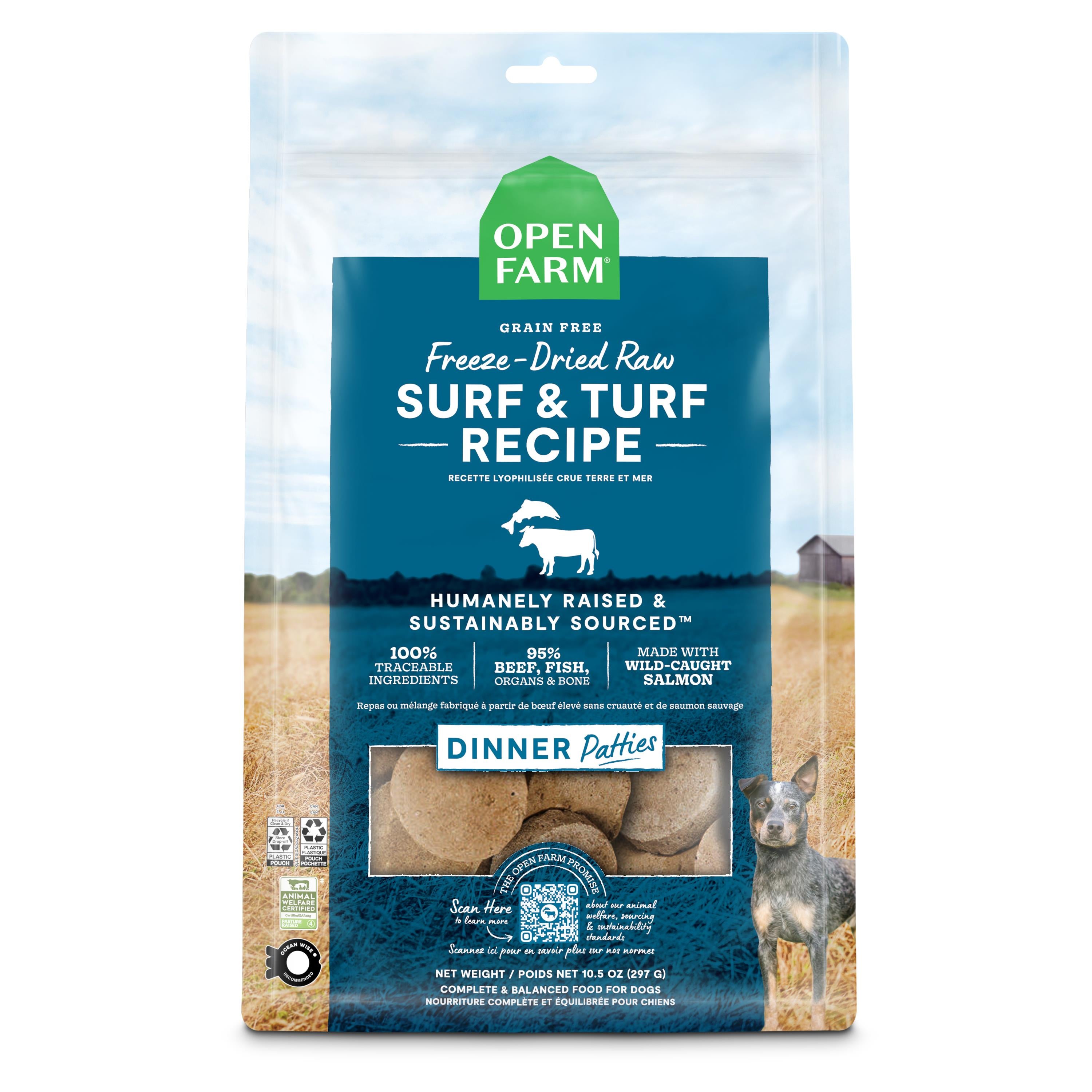 Open Farm Surf and Turf Patties Grain-Free Freeze-Dried Raw Dog Food - 10.5 Oz  