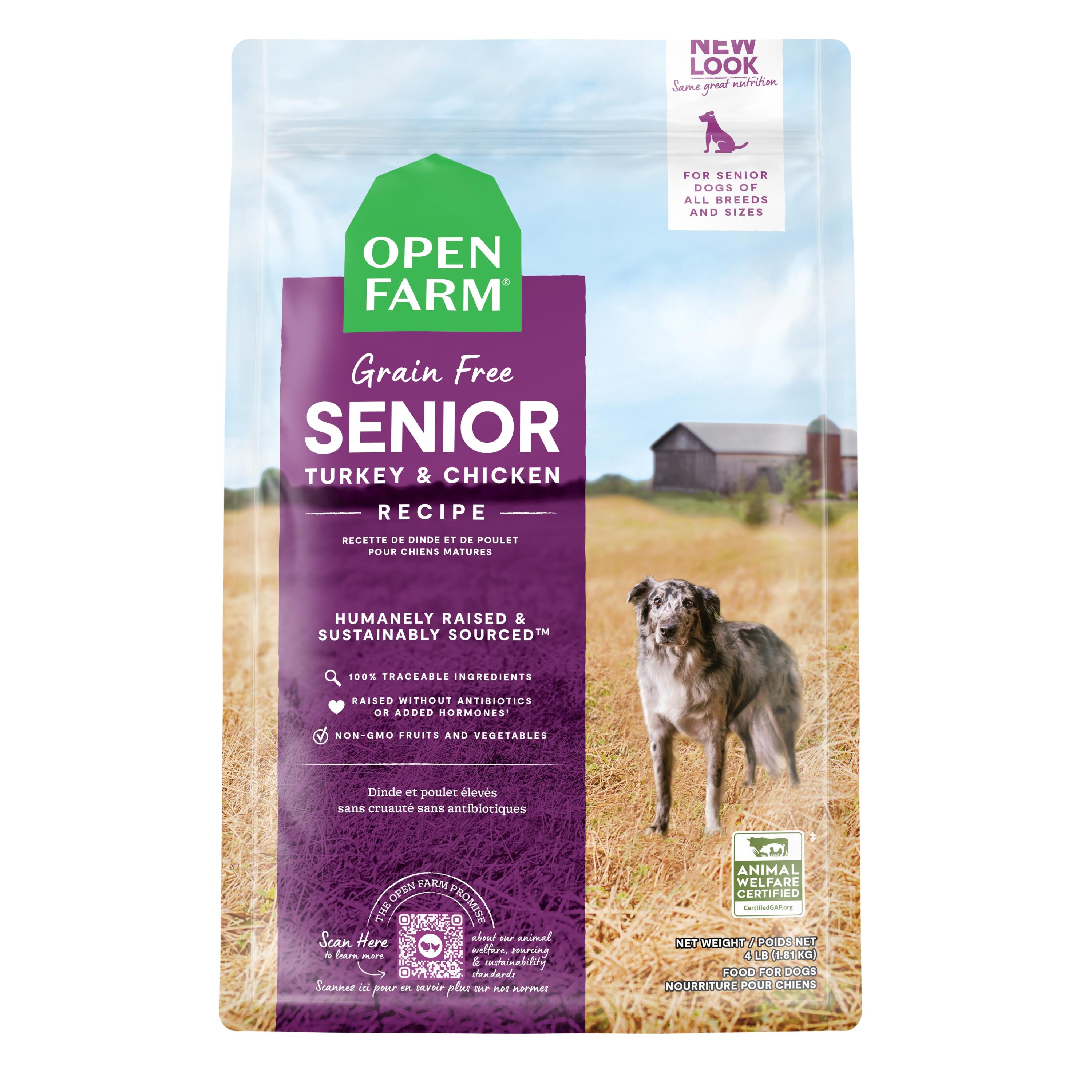 Open Farm Grain-Free Turkey and Chicken Senior Adult Dry Dog Food - 4 Lbs  