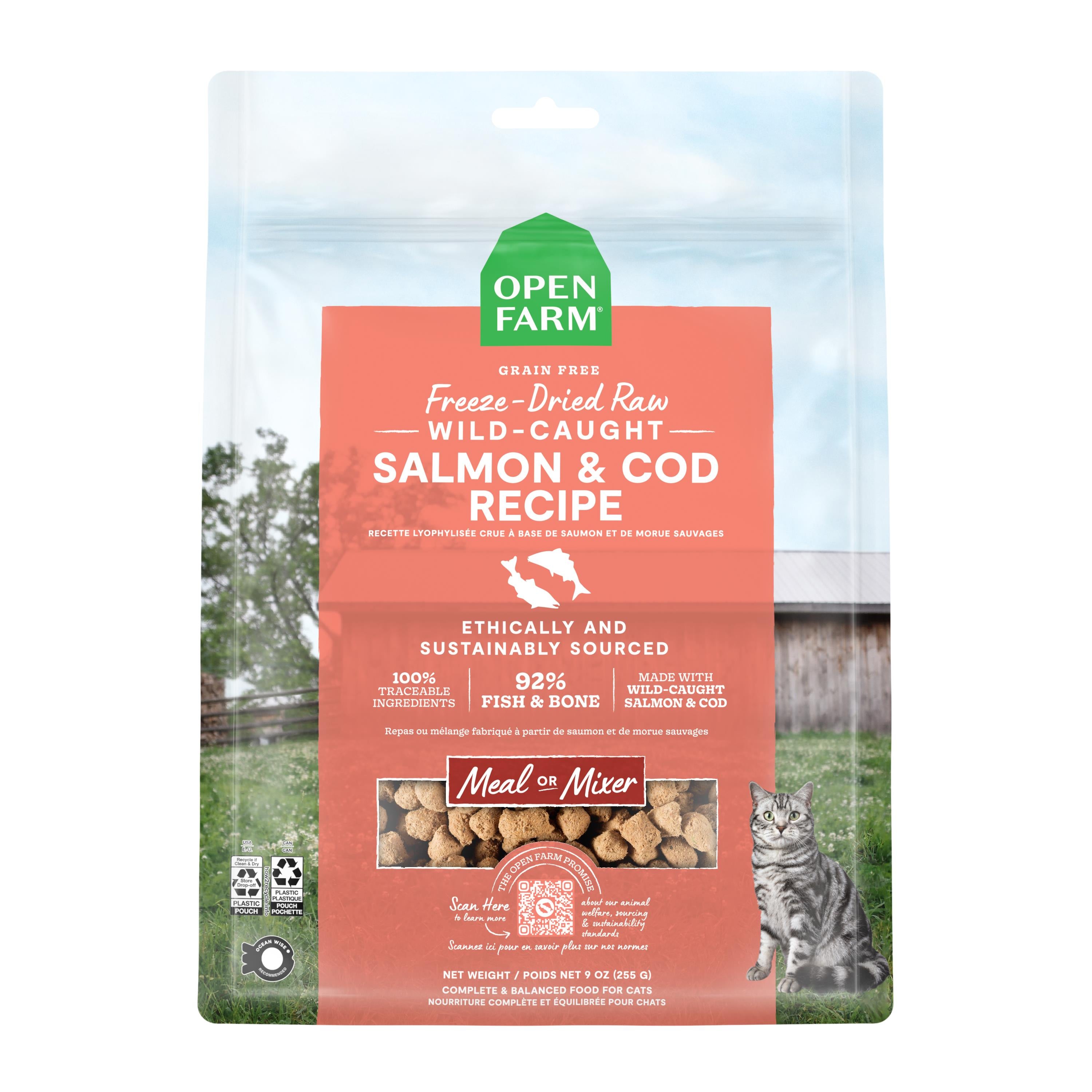 Open Farm Salmon and Cod Recipe Freeze-Dried Raw Cat Food - 9 Oz  