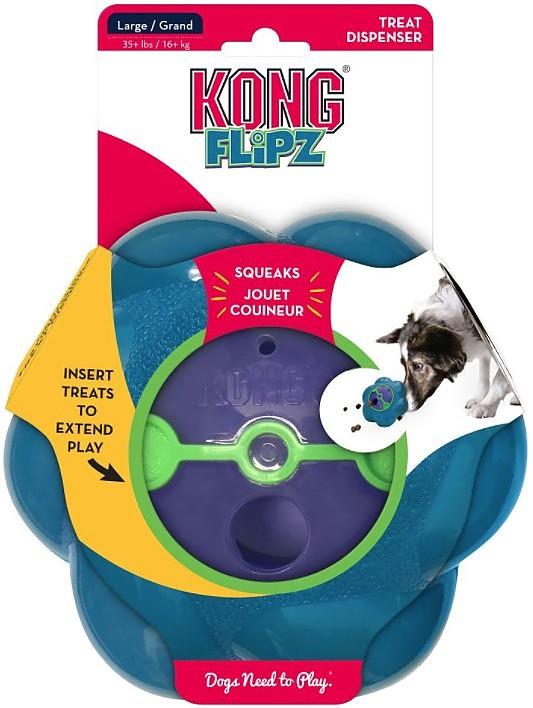 Kong Flipz Treat Dispensing Slow Feeding Puzzle Dog Toy - Teal - Large  