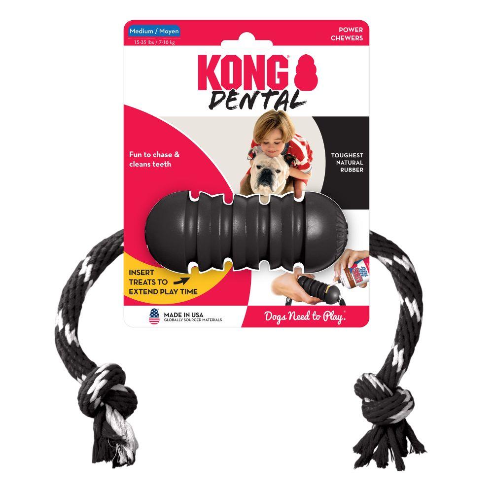 Kong Extreme Dental Textured Rubber Dog Toy with Rope - Medium  