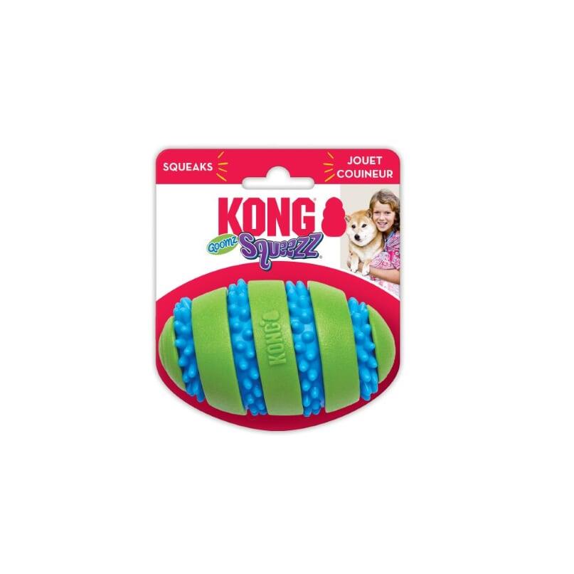 Kong Squeezz Goomz Football Dental Textured and Squeak Rubber Dog Toy - Medium  