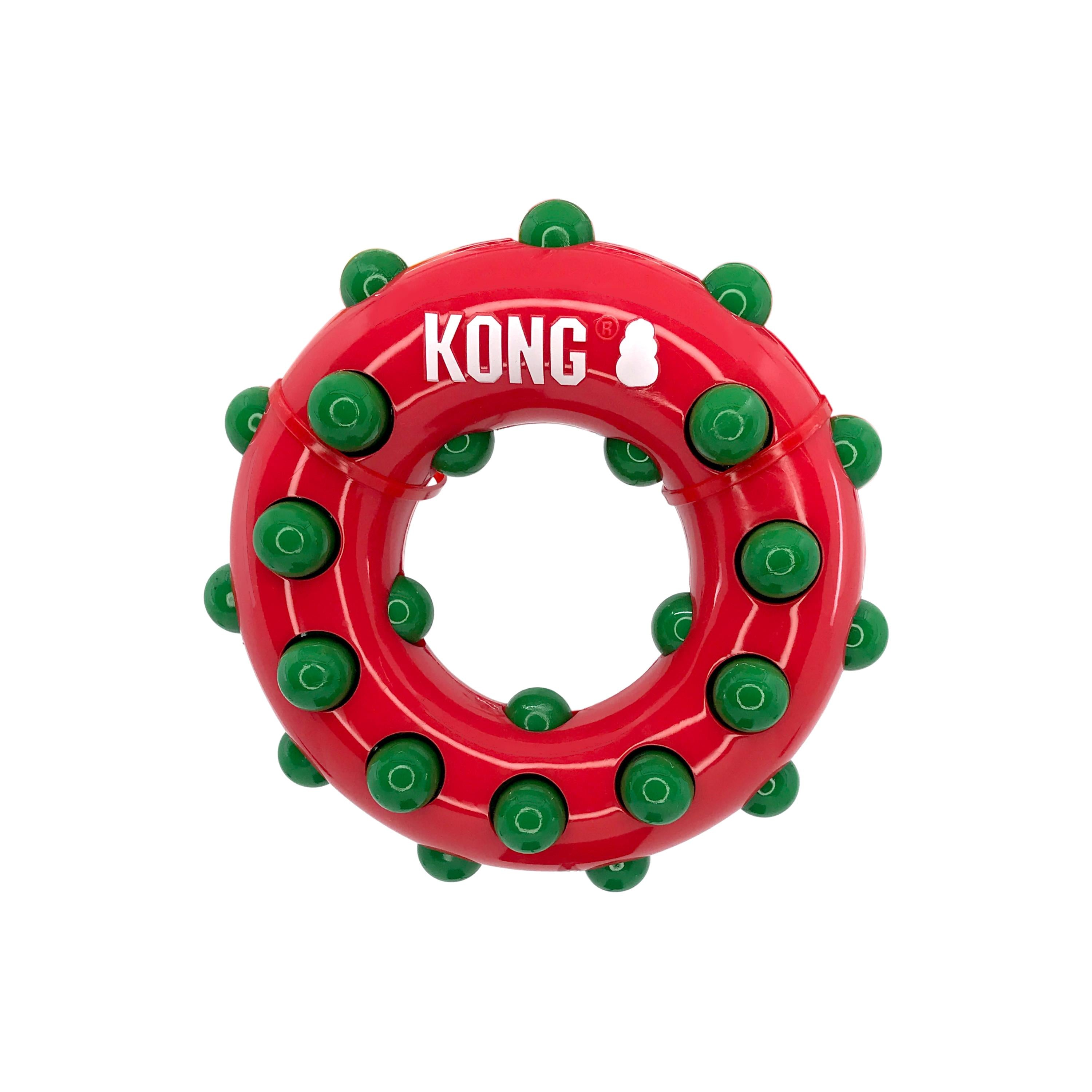 Kong Holiday Dotz Textured Gum Massaging Circle Ring Rubber Dog Toy - Large  