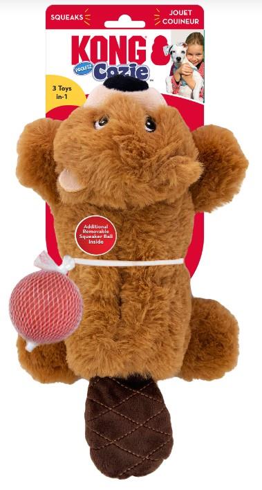 Kong Cozie Pocketz Beaver Internal Pouch Squeak and Plush Dog Toy - Small  