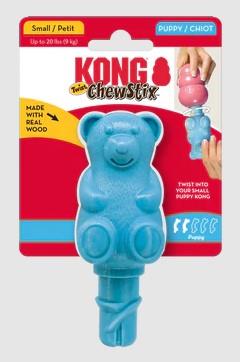 Kong ChewStix Twists Bear Real Wood Coated Puppy Dog Toy - Small  