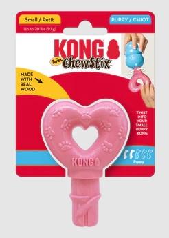 Kong ChewStix Twists Heart Real Wood Coated Puppy Dog Toy - Small  