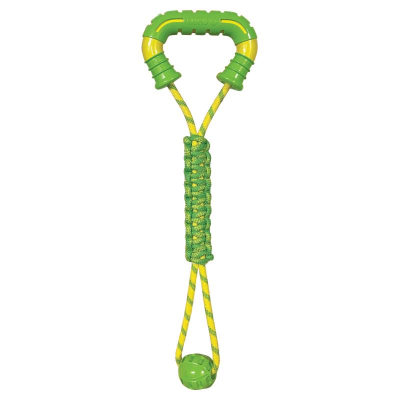 Kong Jaxx Mega Tug Handle and Weaved Rope with Ball Durable Dog Toy - Yellow  