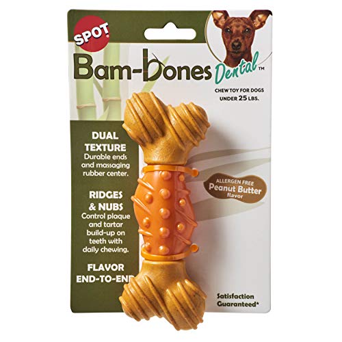 Ethical SPOT Bam-Bones Peanut Butter Flavor Natural Bamboo and Rubber Dental Dog Toy - 6 Inch