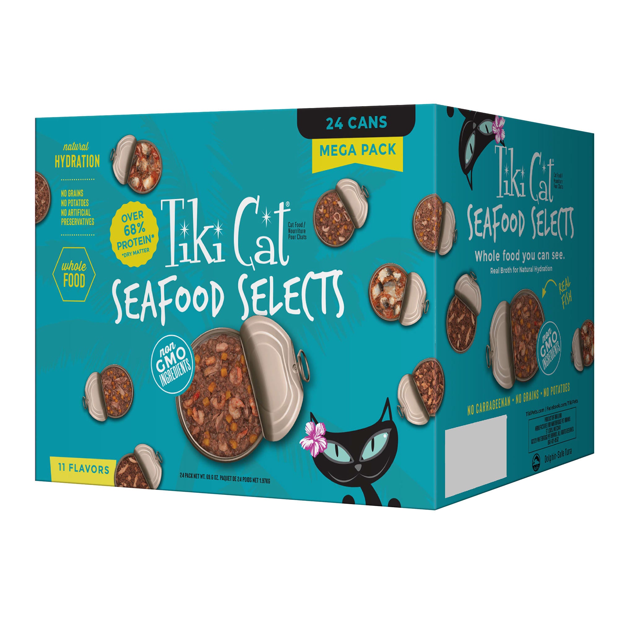 Tiki Cat Seafood Selects Tuna Crab Sardines Mackerel Prawns in Broth Mega Pack Canned Cat Food - Variety Pack - 2.8 Oz - Case of 24 Default Title