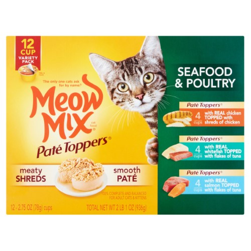 Meow-Mix Seafood and Chicken Whitefish Tuna Salmon Shreds and Pate Wet Cat Food Trays - Variety Pack - 2.75 Oz - 12 Pack - Case of 4 Default Title