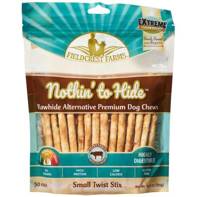 Fieldcrest Farms Nothin' To Hide Rawhide Alternative Twist Stix Natural Dog Chews - Beef - 50 Pack