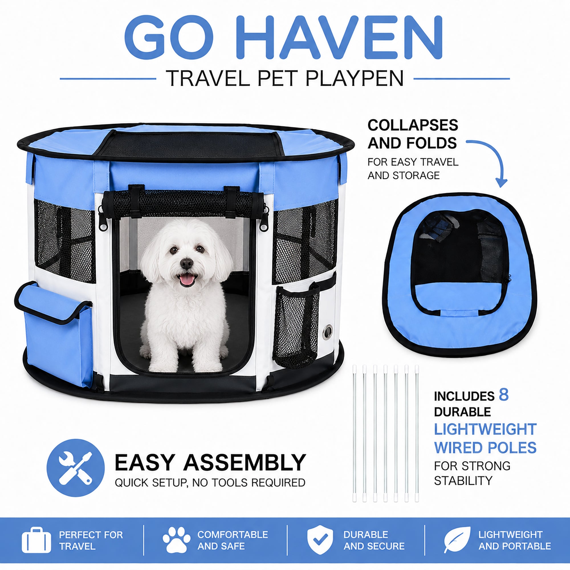 Pet Life ® “GoHaven” Collapsible Sturdy Travel Pet Playpen