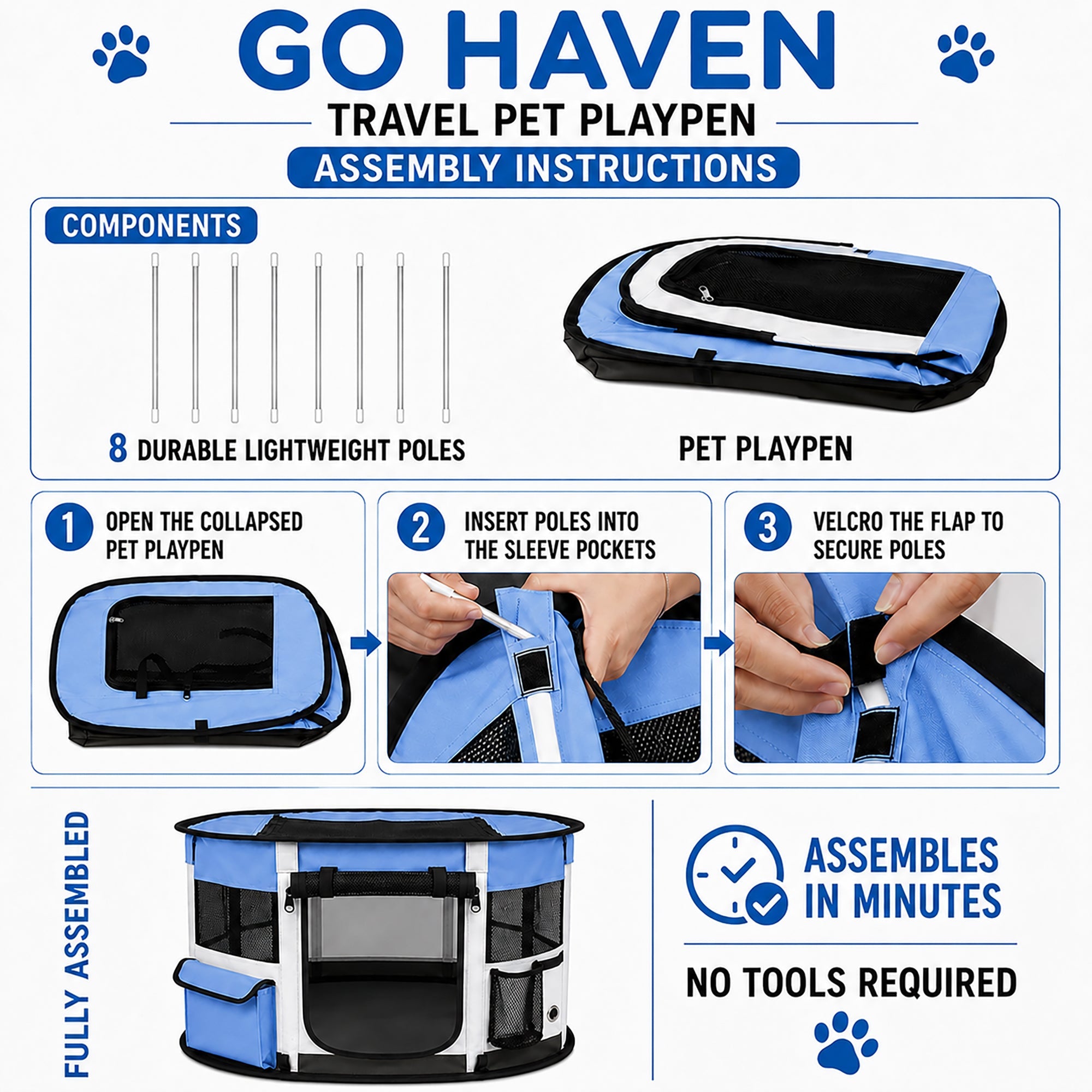 Pet Life ® “GoHaven” Collapsible Sturdy Travel Pet Playpen