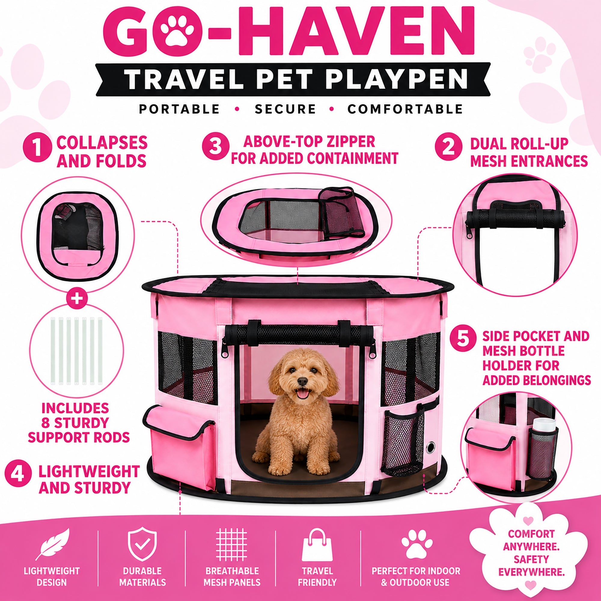 Pet Life ® “GoHaven” Collapsible Sturdy Travel Pet Playpen