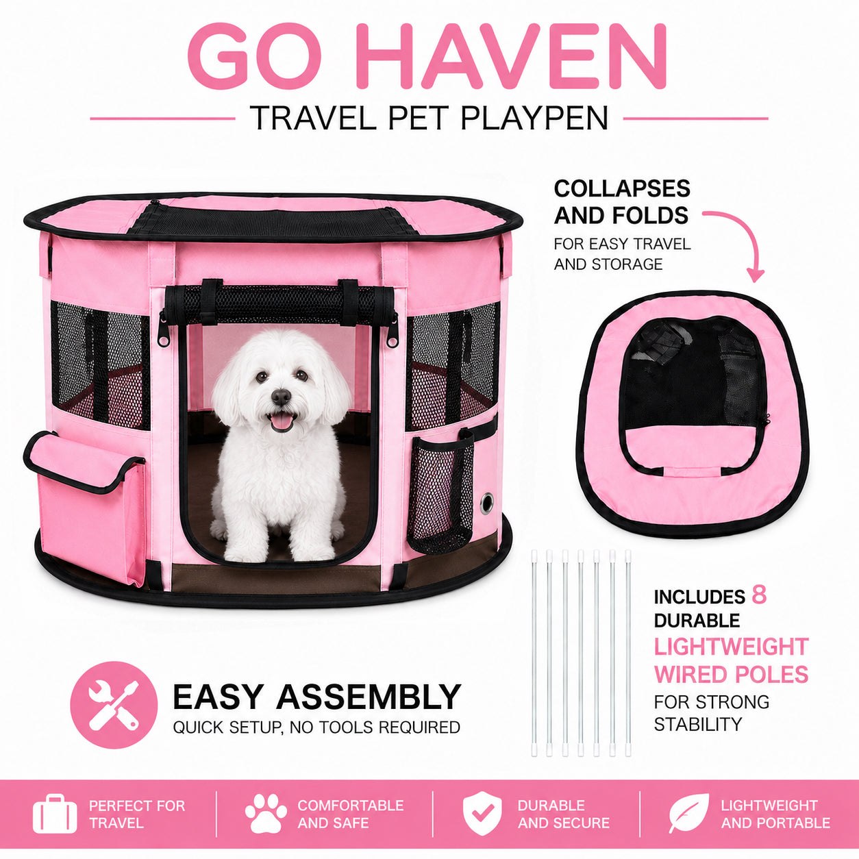 Pet Life ® “GoHaven” Collapsible Sturdy Travel Pet Playpen
