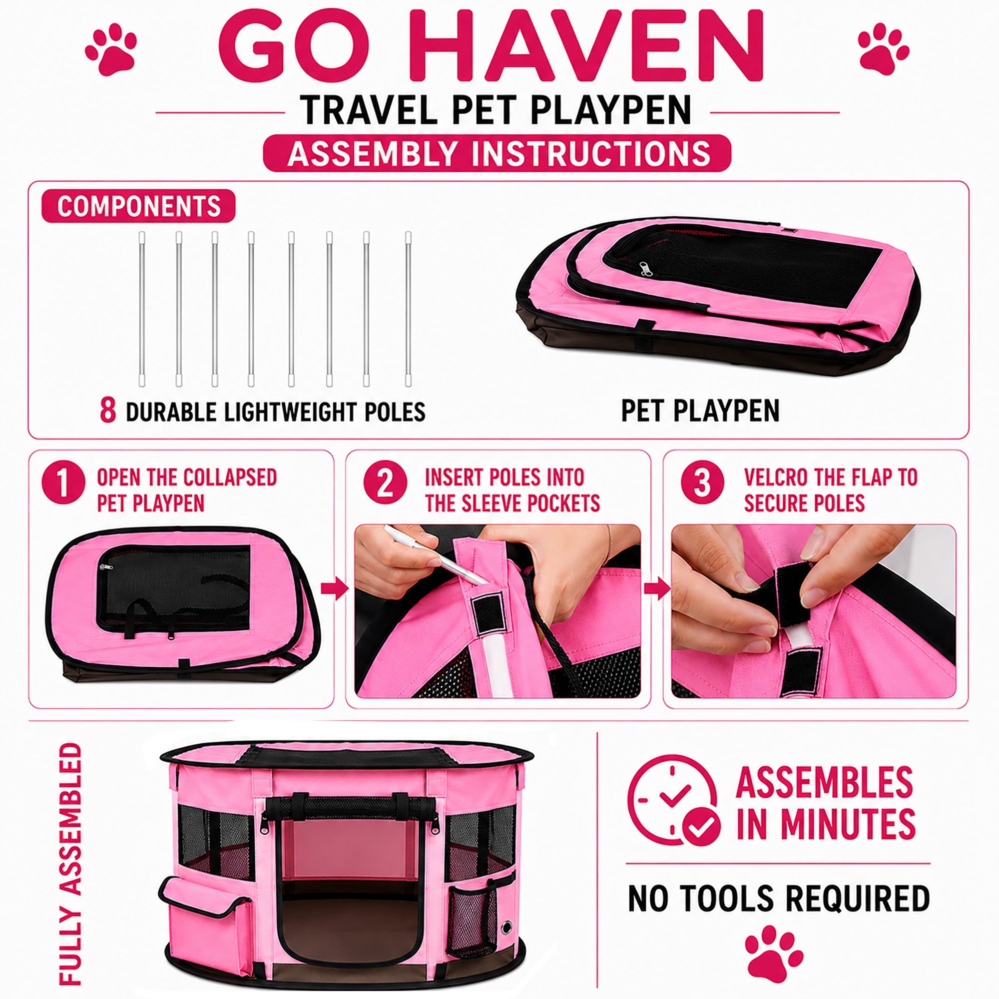 Pet Life ® “GoHaven” Collapsible Sturdy Travel Pet Playpen