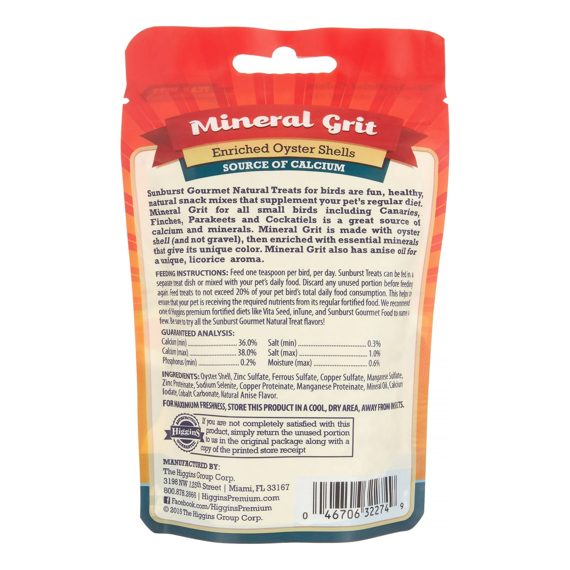 Higgins Mineral Grit Crushed Oyster Shells Calcium Small Bird Food -  6 Oz