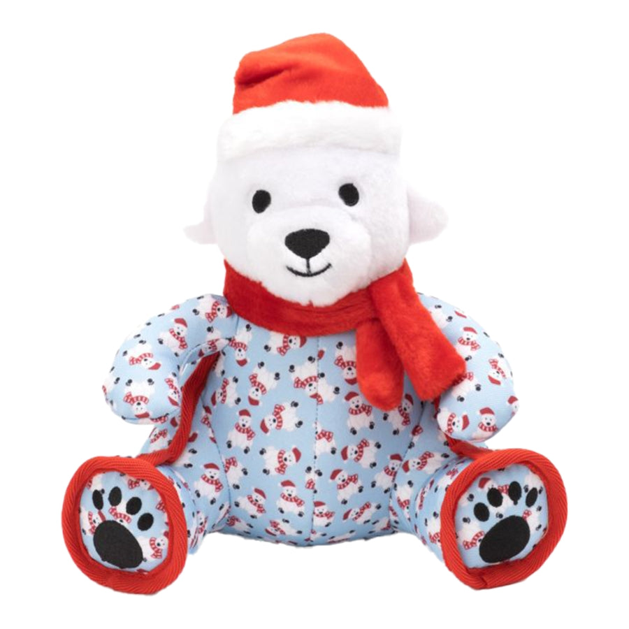 The Worthy Dog Polar Bear Christmas Holiday Squeak Nylon and Plush Dog Toy