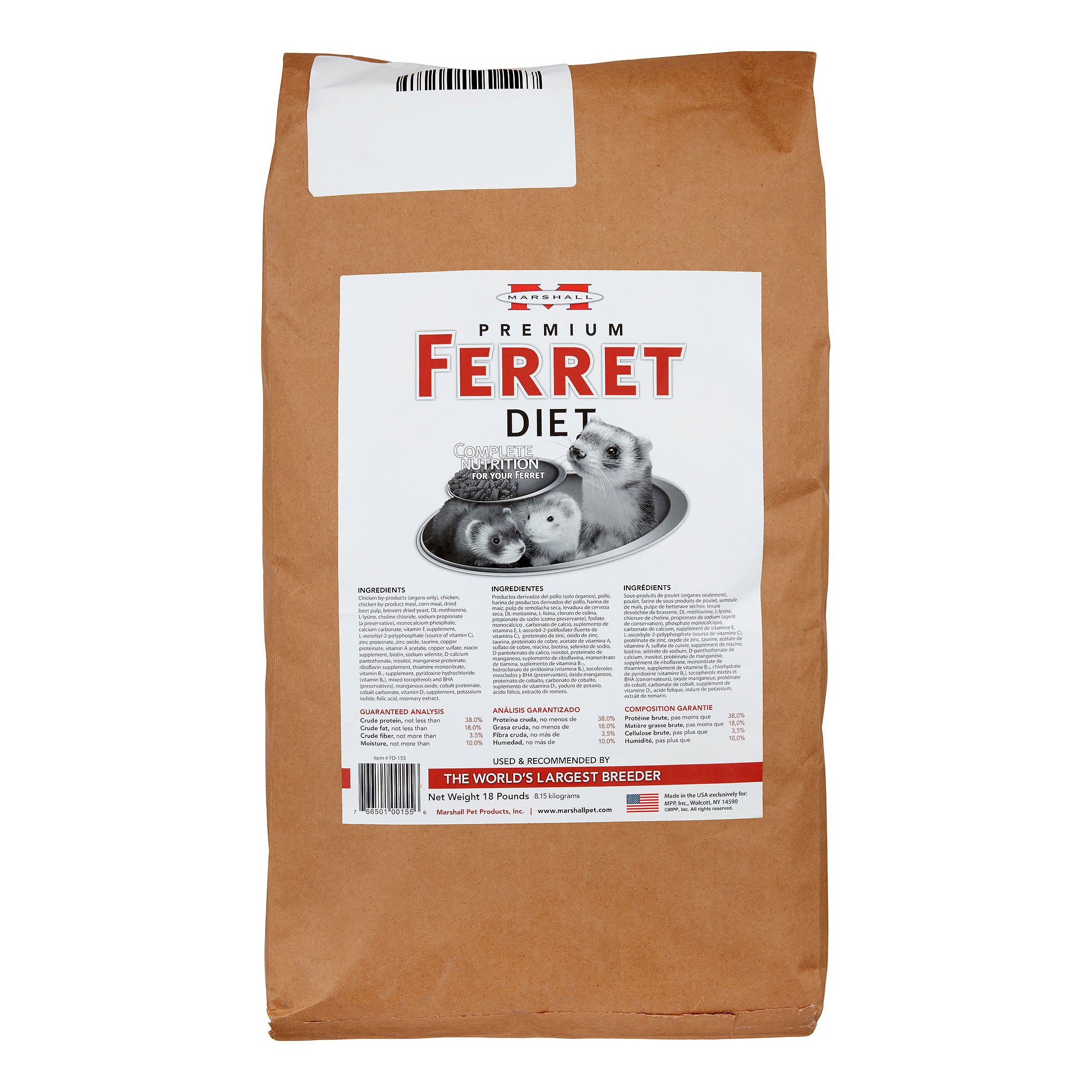 Marshall Premium Balanced Digestion Muscle and Energy Support Diet Ferret Dry Food - 18 lbs