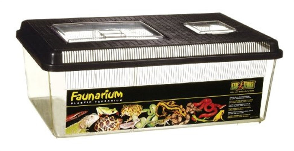 Exo Terra Faunarium Flat Home Plastic Reptile Quarantine Transporting Terrarium - Large - L:18 X W:12 X H:6.5 Inches